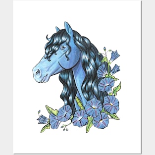 Sapphire Horse with Morning Glory Posters and Art